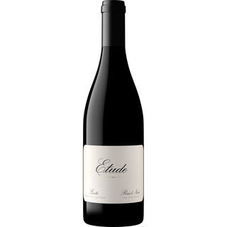 Wine bottle labeled Etude Forte Pinot Noir on a white background