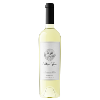Bottle of Napa Valley Sauvignon Blanc wine with a white label, displaying the brand and variety.